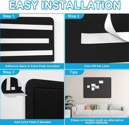 Large Felt Bulletin Board for Wall, 24"x18" Frameless Picture Board, Soft Felt Cork Board for Office, Home Planning & Office Wall Decor, Easy Install Pin Board