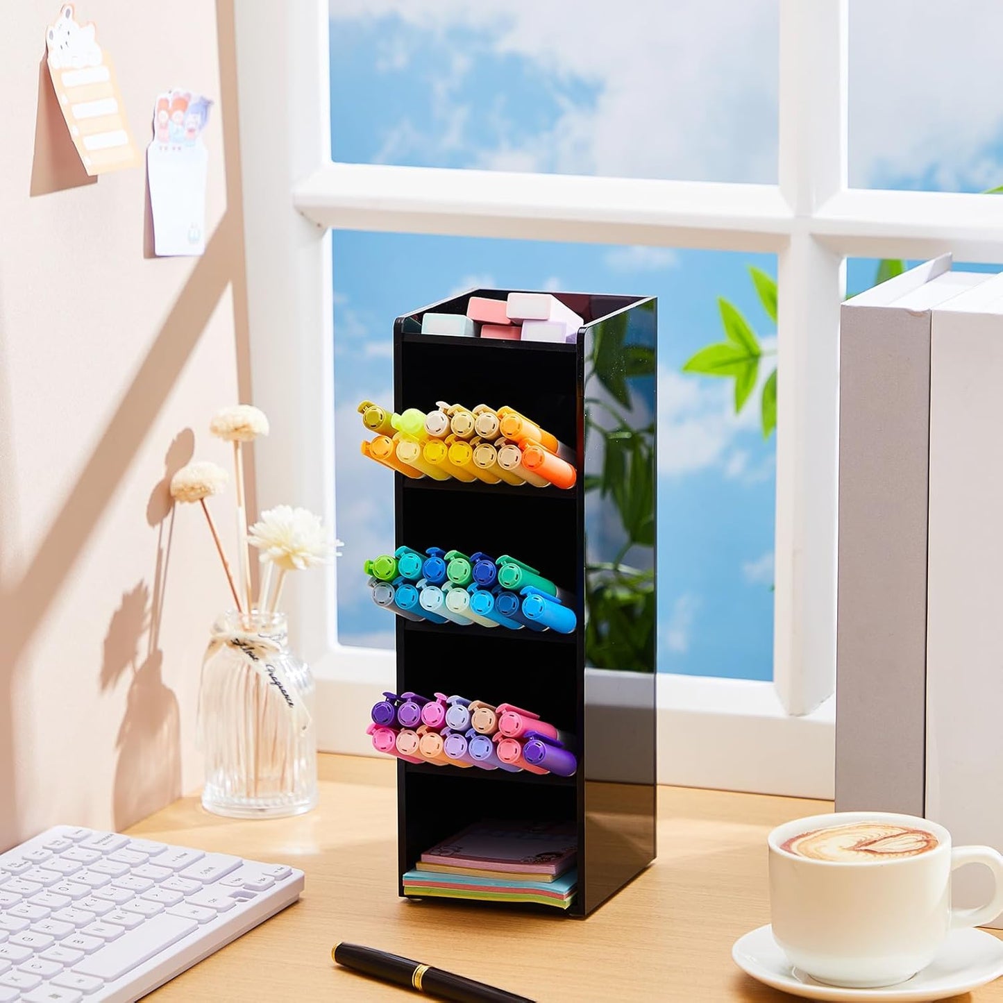 MotiMind Acrylic Pen Organizer Storage for 250 Markers Vertical Marker Organizer Acrylic Pen Display Holder for Office Desk Desktop Stationery Pencil Storage, Clear, 13 x 4 x 12.4 Inch