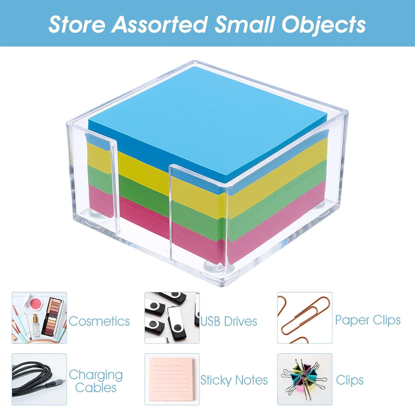 Grevosea Clear Acrylic Sticky Note Holder, 3.2 X 3.2 Inch Notepad Dispenser Self Stick Notes Pad Dispenser Desk Organizer Accessories for Office School Home Desk Organizer