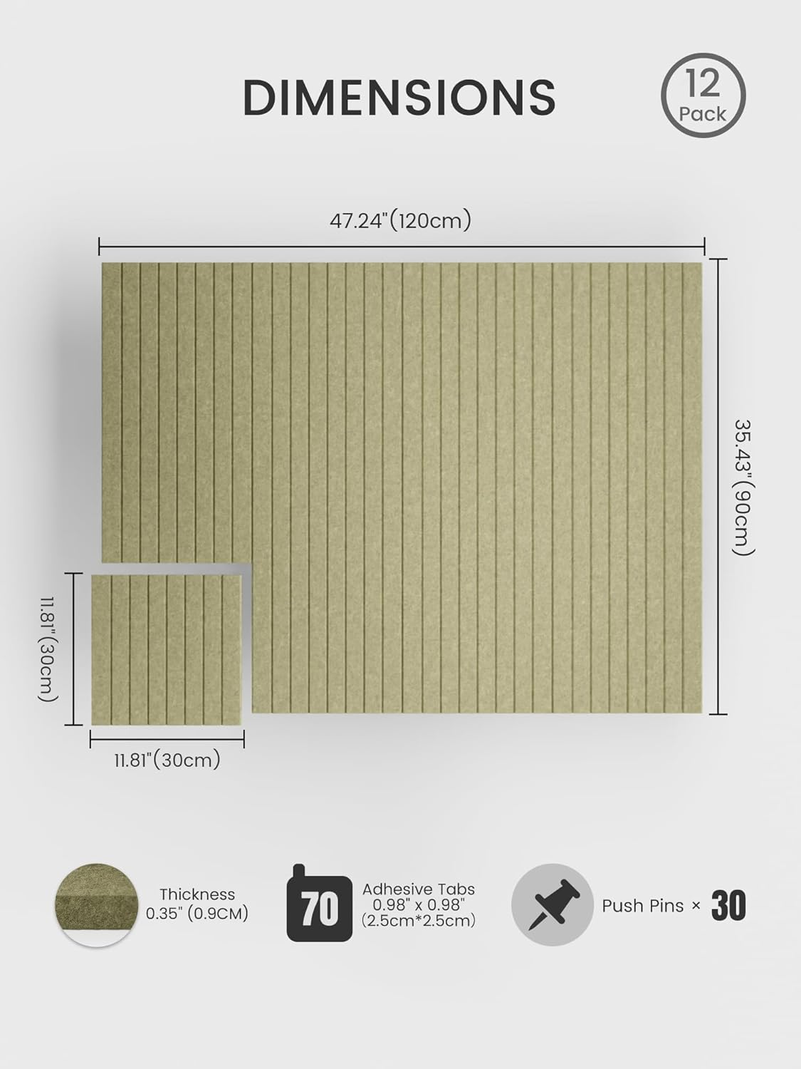Bumusty Large Cork Board Alternative-48 x 36" Felt Bulletin Board Tiles, with 30 Pushpins, 70 Adhesive Tabs, Fine-Stripe 12-Pack, Cork Boards for Office Push Pin Board Felt Board-Oatmeal