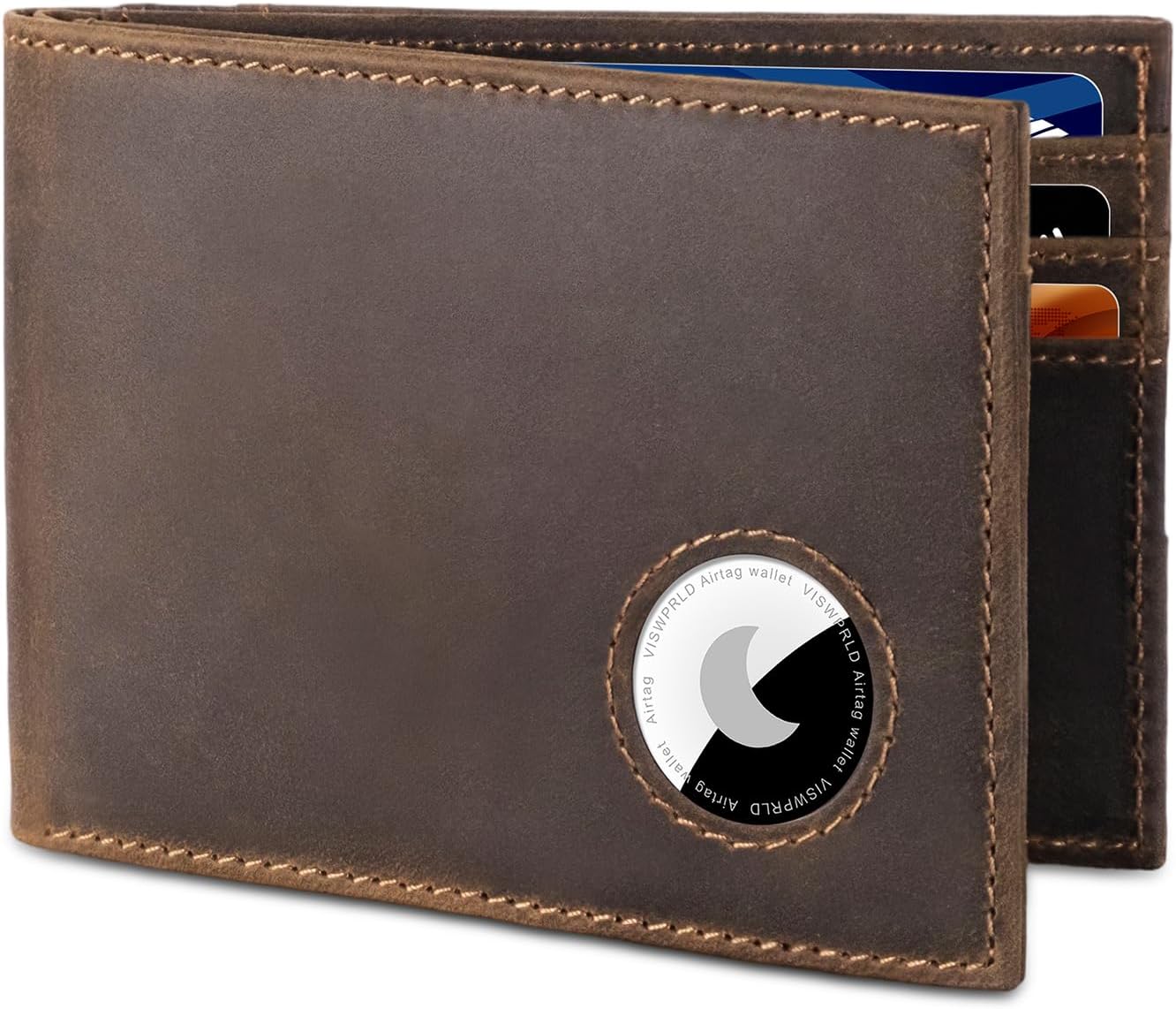 Men's Wallet with Airtag Holder, Bifold Full-Grain Leather Wallet for Apple Air Tag (1st & 2nd Generation), Slim Wallet for Men with RFID Blocking, 11 Card Slots