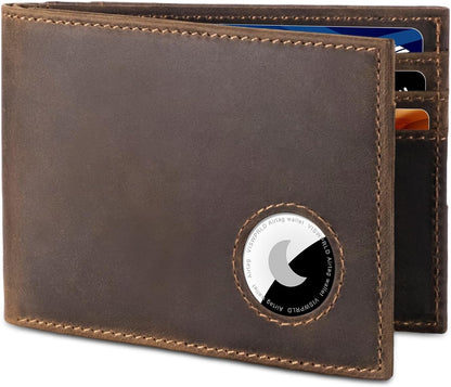 Men's Wallet with Airtag Holder, Bifold Full-Grain Leather Wallet for Apple Air Tag (1st & 2nd Generation), Slim Wallet for Men with RFID Blocking, 11 Card Slots