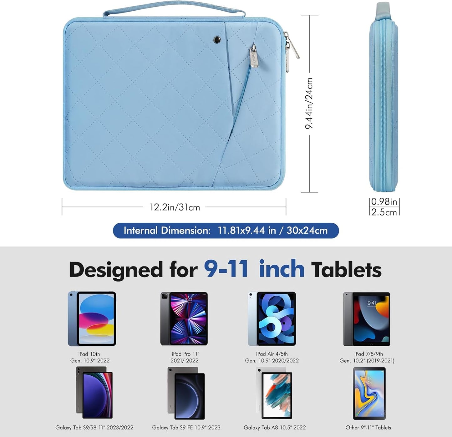 MoKo 9-11 Inch Tablet Sleeve Carrying Case with Handle, Padded Protective Travel Bag for New 11-inch iPad Air 4 2026/Pro M5/ A16, iPad 10th/Air 5/4th 10.9, i-Pad 9/8th 10.2,Tab S9/S8 11, Black