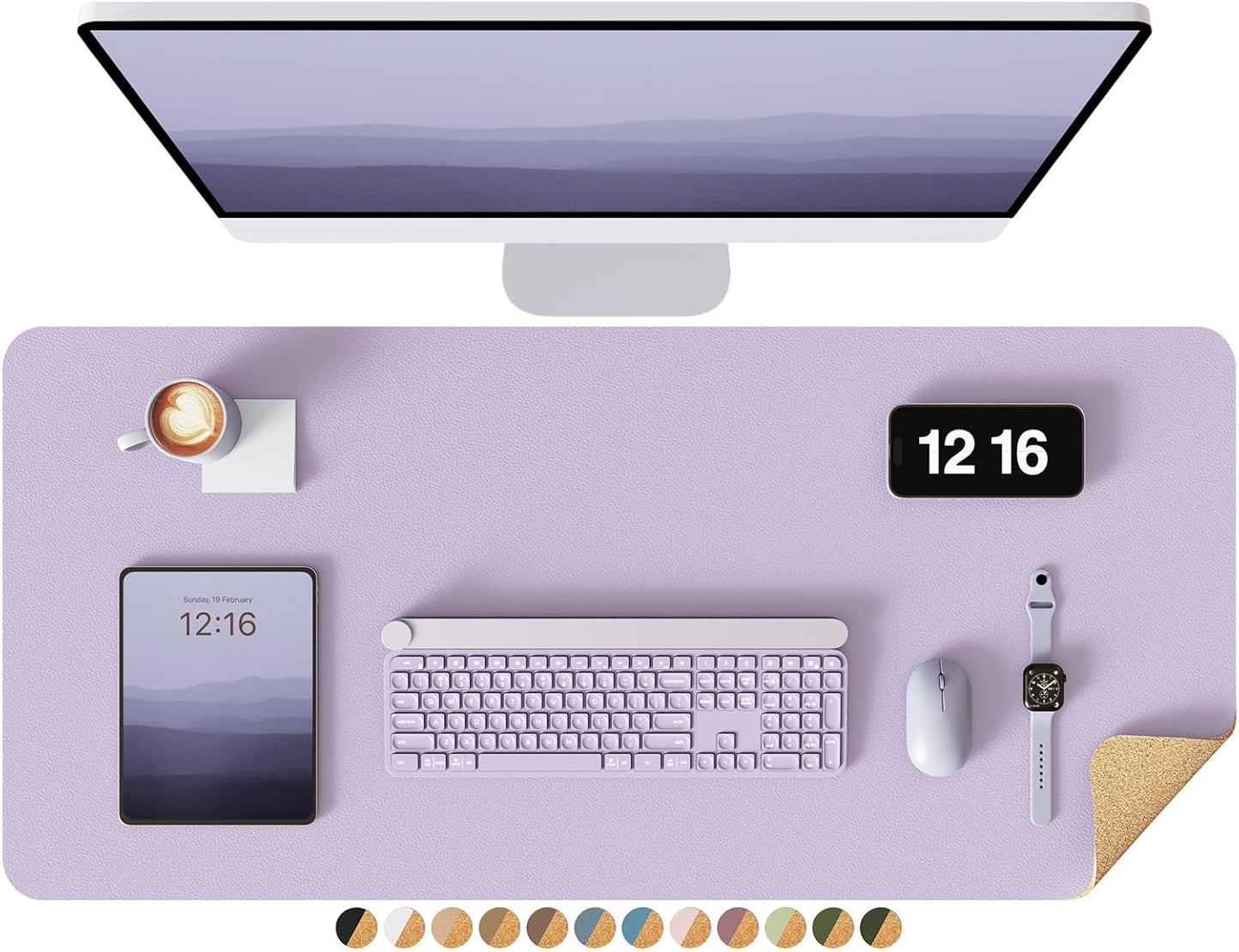YSAGi Double-Sided Desk Pad, 31.5"x15.7"Leather Desk Mat, Eco Cork Desk Pad Protector,Large Mouse Pad,Waterproof Desk Blotter for Office/Home(Coffee)