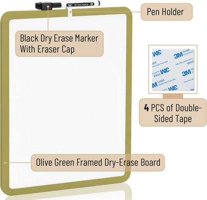 Mr. Pen- Dry Erase Board, 14” x 11” with a Black Dry Erase Marker, White Frame, Small Mini White Board for Students, Fridge, Wall, Locker, Includes Double Sided Tapes