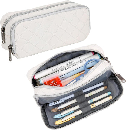 Della Gao Large Pencil Case, Big Capacity Pencil Pouch with 2 Compartments, Office Pencil Bag with Zipper, Big Pen Case for Adults (01-Black)