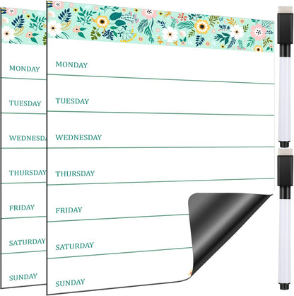 Outus 2 Pieces Magnetic Weekly Dry Erase Boards Erasable Weekly Calendars Whiteboard Planners with 2 Pieces Markers for Office, Home, School Supplies (Color 1, 9.4 x 7.5 Inch)