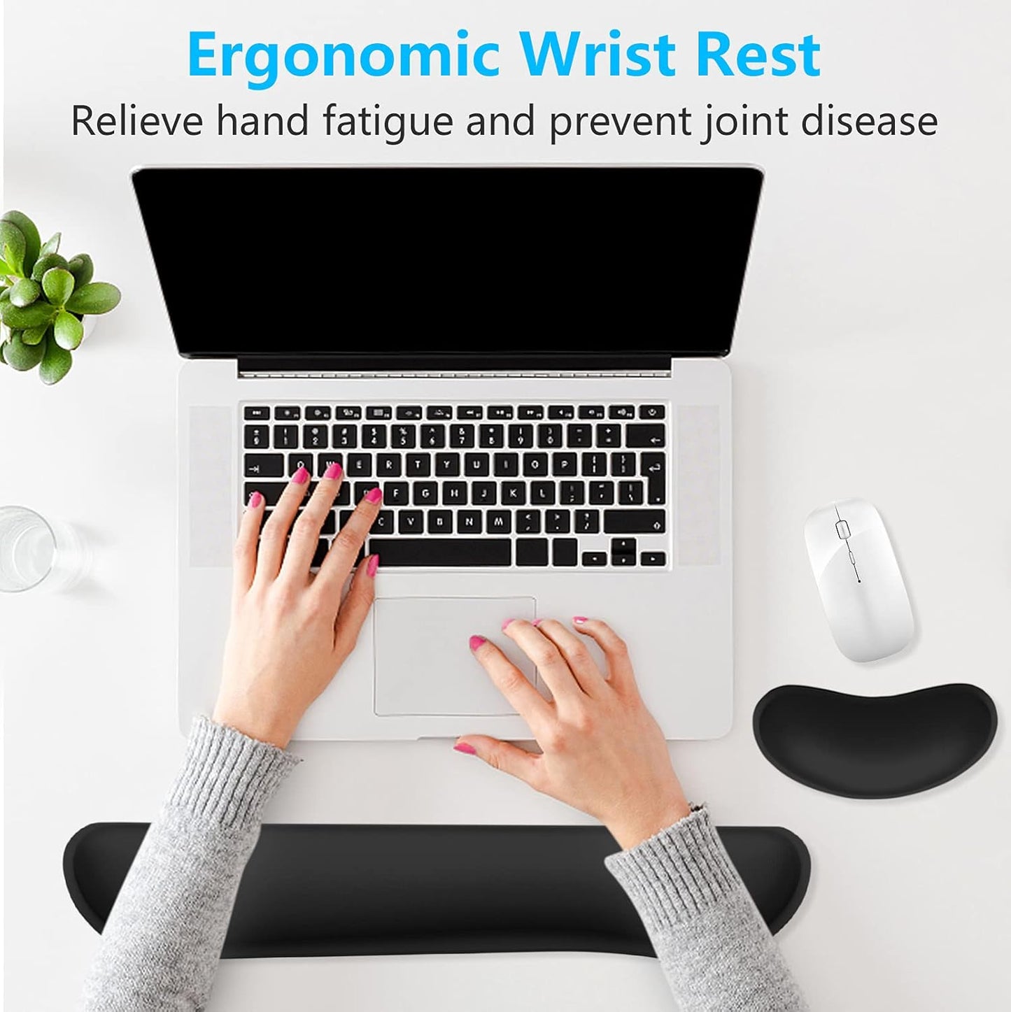 Dapesuom Enlarge Keyboard Wrist Rest, Memory Foam Keyboard Wrist Cushion for Computer Desk Mats Support, Pain Relief Ergonomic Mouse Pad Rests with Non-Slip Base for Gaming, Laptop, Radiant Orchid