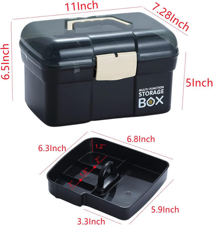 Kinsorcai 11'' Plastic Storage Box with Removable Tray, Multipurpose Organizer and Storage Case for Art Craft and Cosmetic (Green)