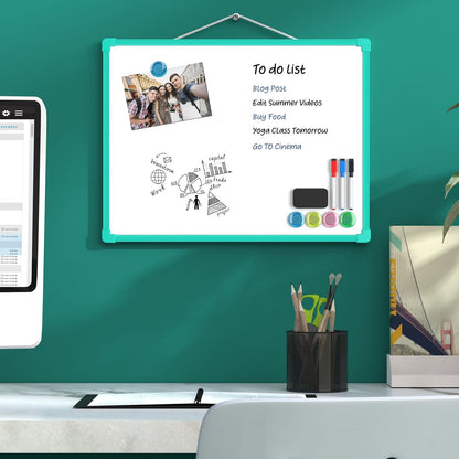 MaxGear Double-Sided Dry Erase Board for Wall, 16"x12" Hanging Whiteboard, Small Dry Erase White Board with 3 Markers and 4 Magnets, Portable Whiteboard for Planning, Drawing, Memo, to Do List