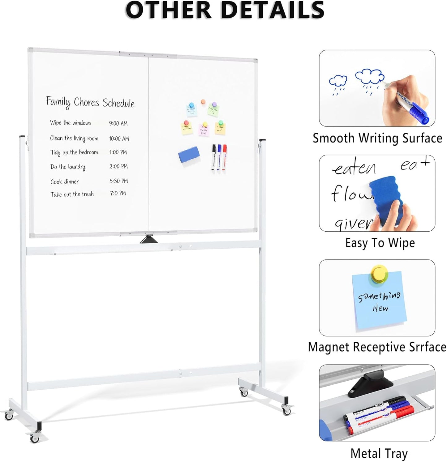Large Whiteboard Easel with Stand, 36" x 24" Portable Standing Magnetic Dry Erase White Board, 3' x 2' Tripod Height Adjustable Flip Chart Easel for Home Office Classroom School, Silver