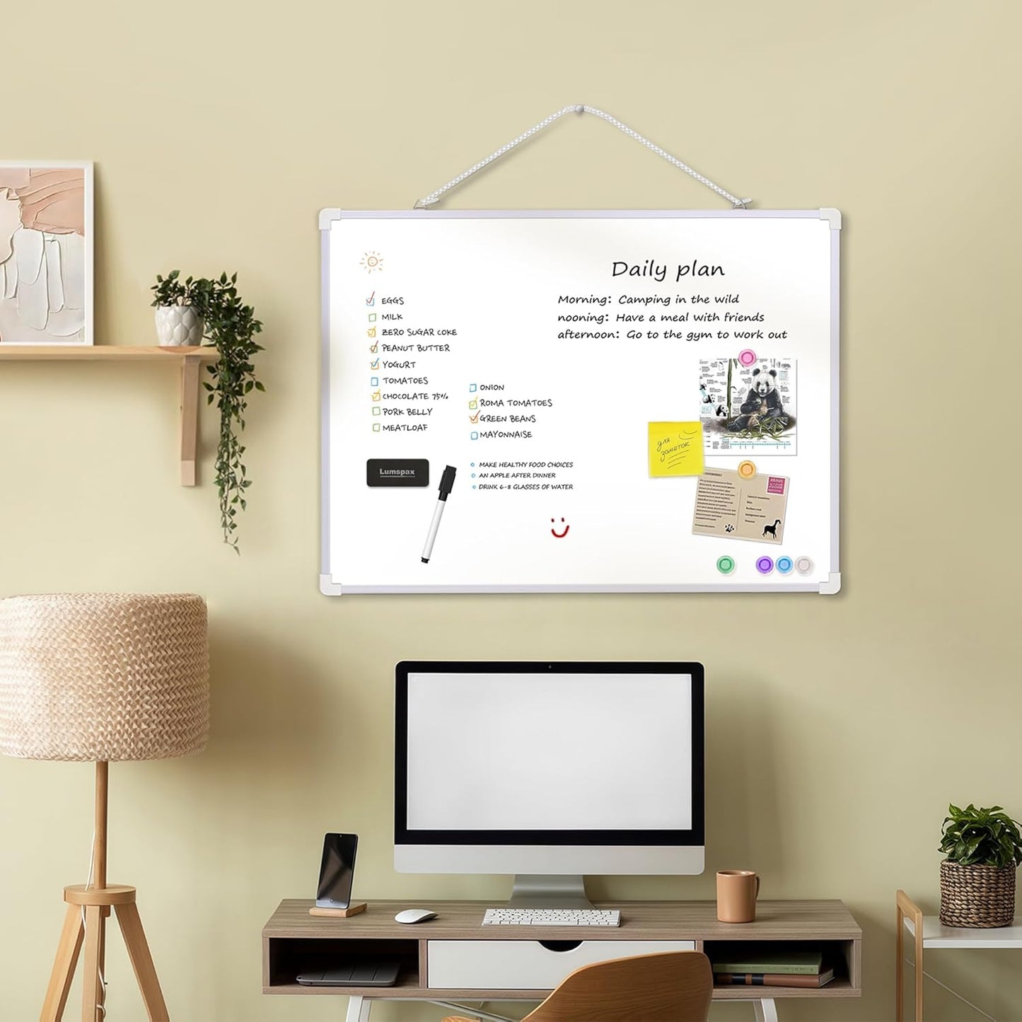 Small Dry Erase Board for Wall, 16" x 12" Double-Sided Hanging Whiteboard, Magnetic White Board with 4 Markers, 4 Magnets and 3 Mini Sticky Notes, Portable Whiteboard for Kids, School, Home, Office