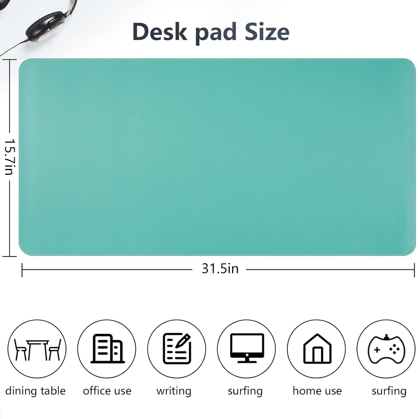 Dual-Sided Desk Pad, Large Mouse Pad - Natural Cork & PU Leather Non-Slip Waterproof Desk Mats for Office and Home (Blue, 31.5" x 15.7")