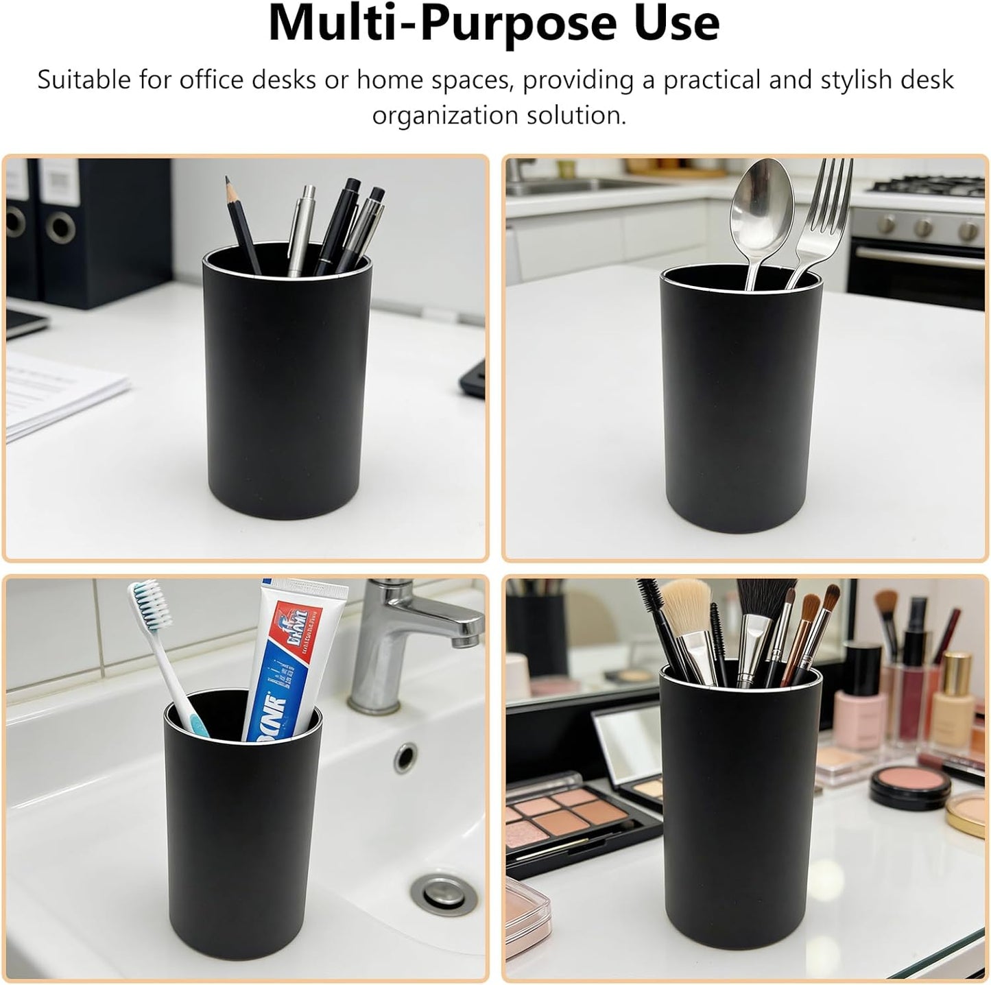 Black Aluminum Pen Holder – Round Metal Pencil Cup Organizer for Desk, Office, School & Home Supplies ﻿