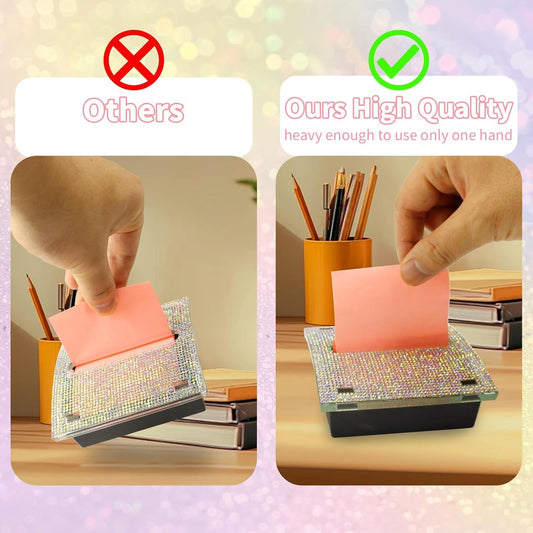 Rhinestone Self Sticky Note Holder Post it Note Dispenser Pop-Up Sticky Notes Dispenser 4 x 4 inch Post it Dispenser for Office Desk Accessories(Pink)
