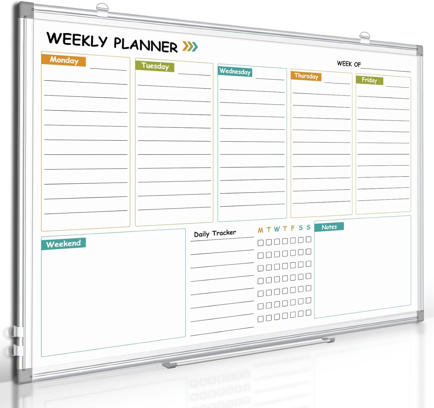 Weekly Calendar Dry Erase Whiteboard for Wall, 24"x18" Magnetic Weekly Planner White Board, Double Sided Hanging Daily Planning Board for Home, Office, School, Kitchen