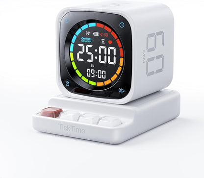 TK3 Pomodoro Timer Cube, Desk Productivity Timer with 5/10/30/60 Min Presets, Custom Countdown, Stopwatch, Clock, 3 Alarm, Silent, Vibrate & Sound Alert, for Task, ADHD, Study, Kitchen, Black