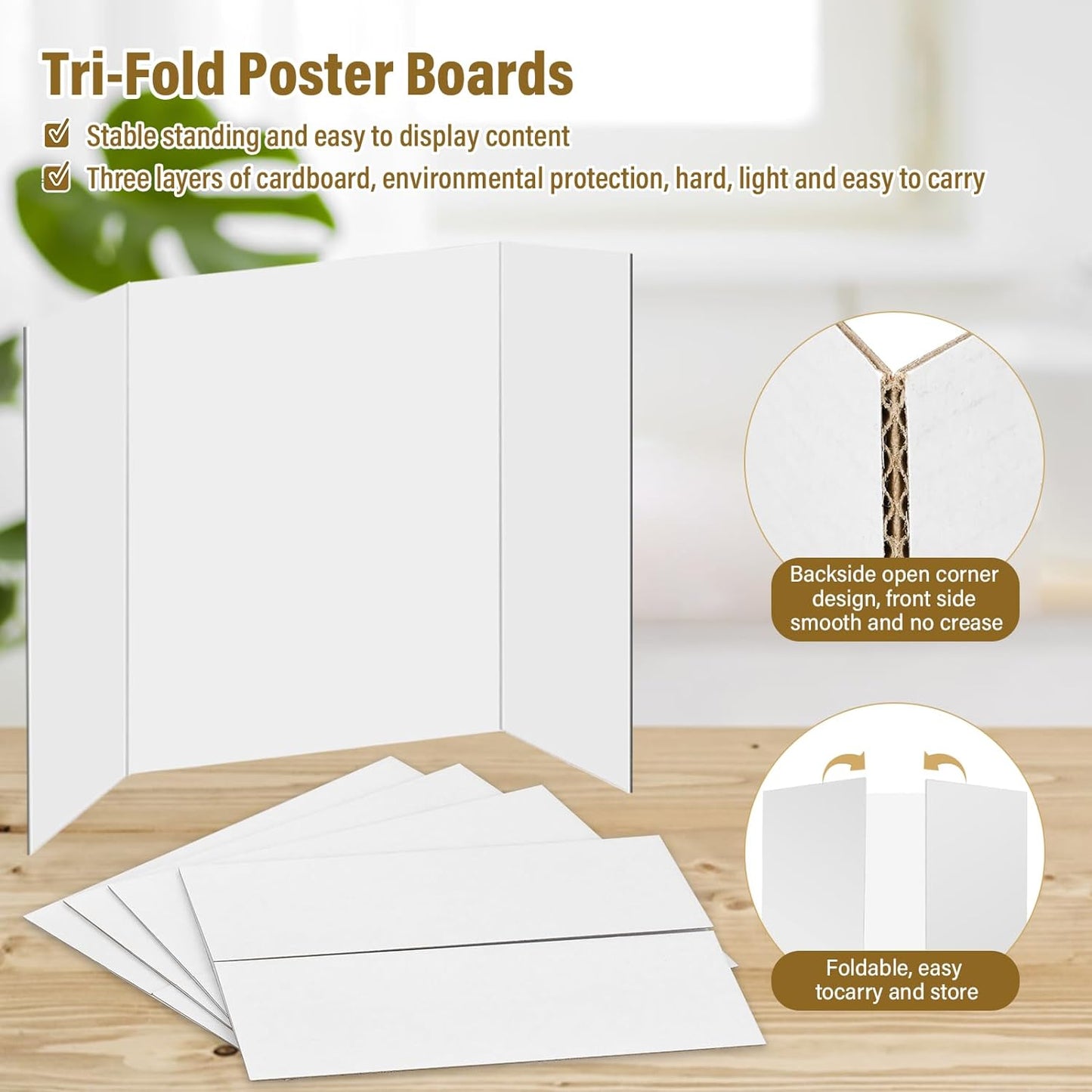 4 Pcs Trifold Poster Board, 21.5x14 inches Small White Poster Board Comes with Sticky Accessories, Corrugated Presentation Boards, Display Board for School Projects, Business Presentations