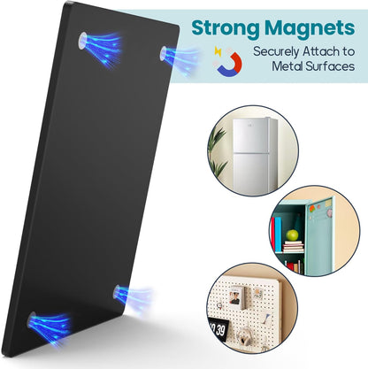 Acrylic Small Magnetic Dry Erase Board for Fridge, 8"x6" Desktop Whiteboard With Stand & Markers for Home Office School, Magnetic Note Meal Planner Grocery List Pad, Black