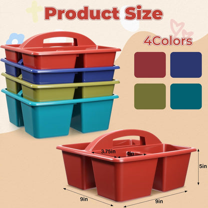 Kathfly 4 Pack Caddy Organizer with Handle, Stackable Organization Storage, Small Plastic Basket Classroom Caddy for Table Desk Office Pencil Kids Room Craft Art Teacher School Supplies (Blue Orange)