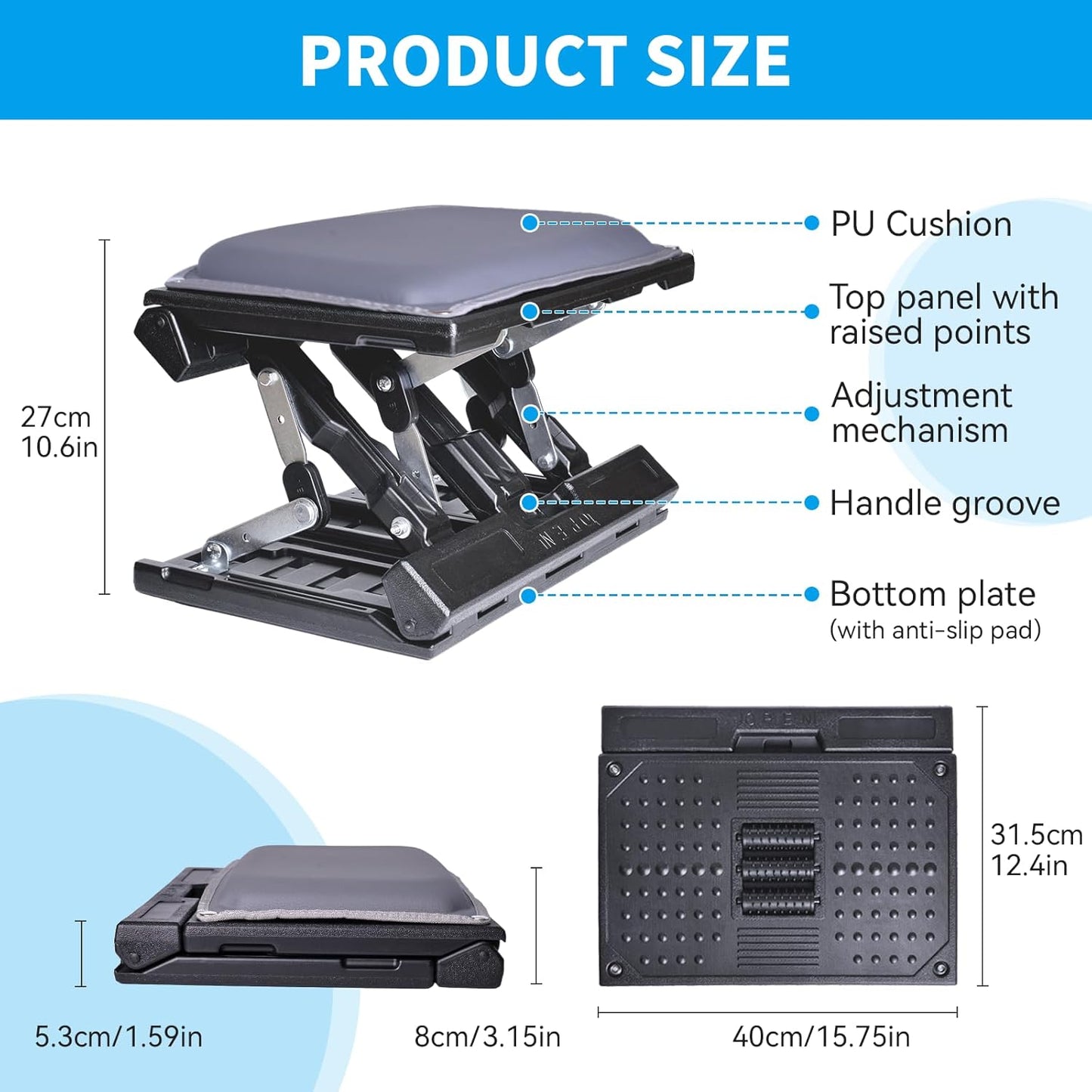 Scalebeard Foot Rest for Under Desk at Work,Height Adjustable Infinite Angle Ergonomic Foldable Footrest for Office, Gaming,Computer, Removable Pad Desk Foot Stool with Massage Beads,for All Seasons