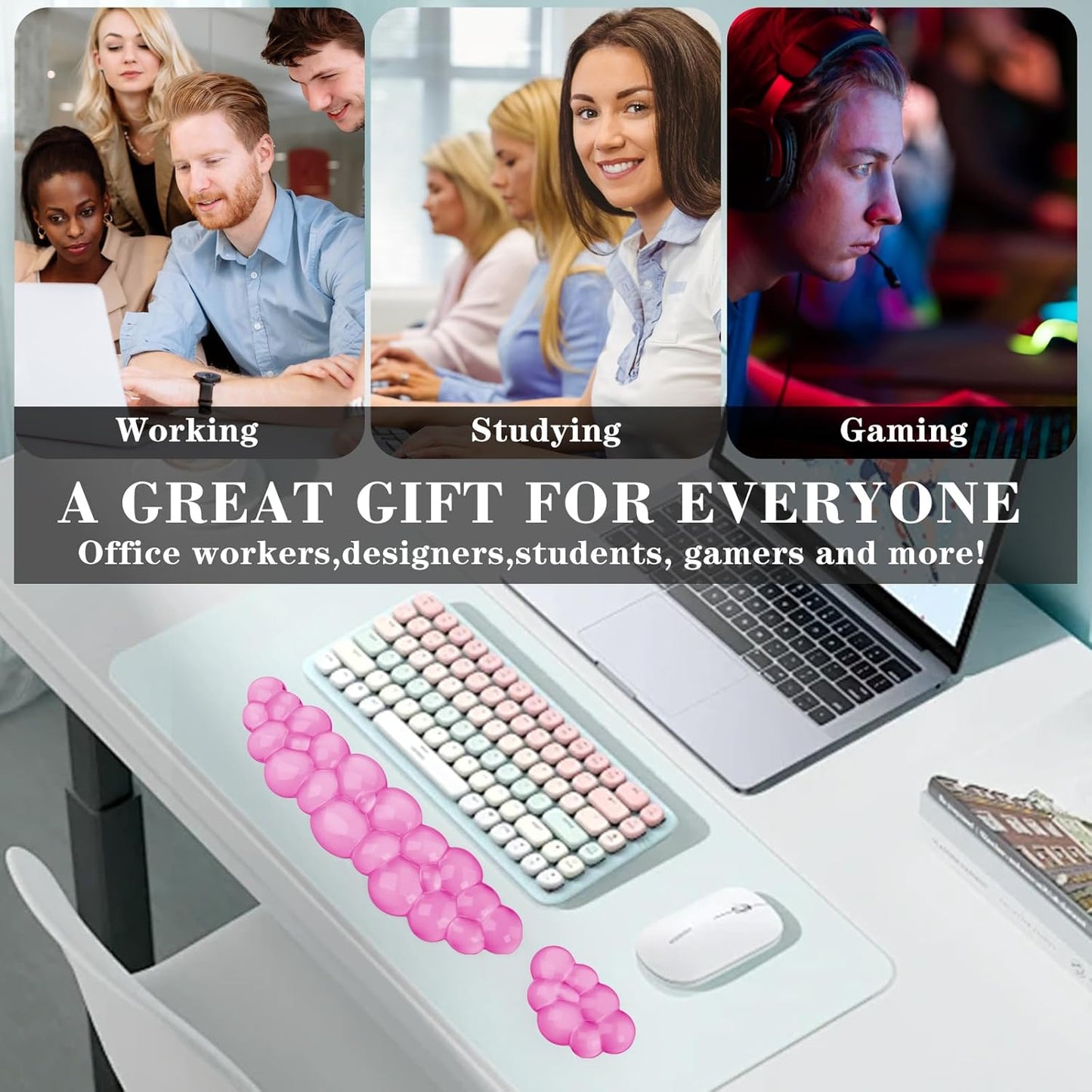 Gel Cloud Keyboard and Mouse Wrist Rest, Cute Wrist Support and Arm Support Keyboard Rest for Keyboard and Mouse Typing Pain Relief，Suitable for Office/Computer/Laptop/Gaming（White）