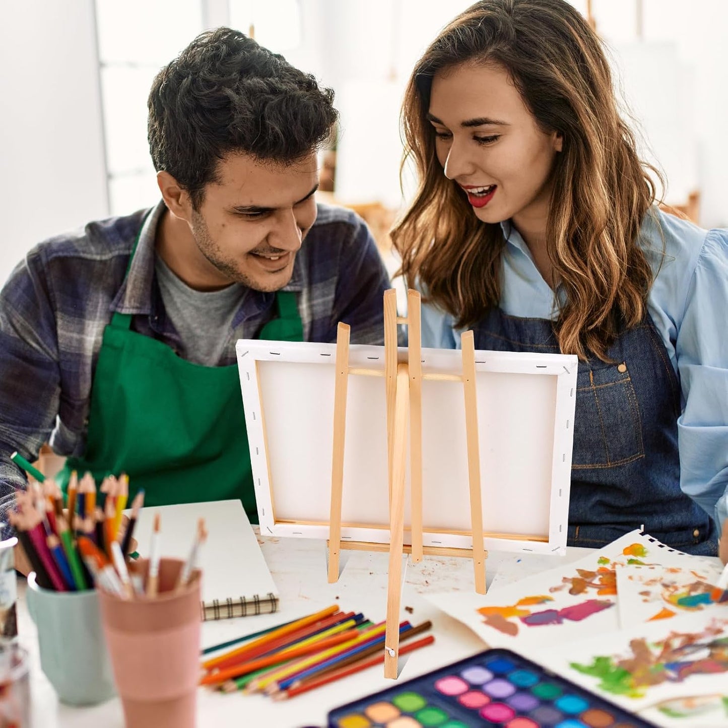 ESRICH 24 Pack 11.8" Wood Easels,Tabletop Easel for Painting,Painting Party, Displaying Canvases, Kids Student Table School Desktop, Portable Canvas Photo Picture Sign Holder