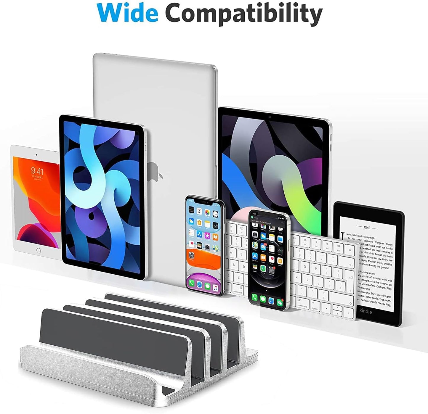 Vertical Laptop Stand for Desk [Updated Version],3-Slot Space-Saving Aluminum Desktop Stand Holder with Adjustable Dock Size Compatible for All MacBook/HP/Dell/Surface/Samsung/Chrome Book(Silver)
