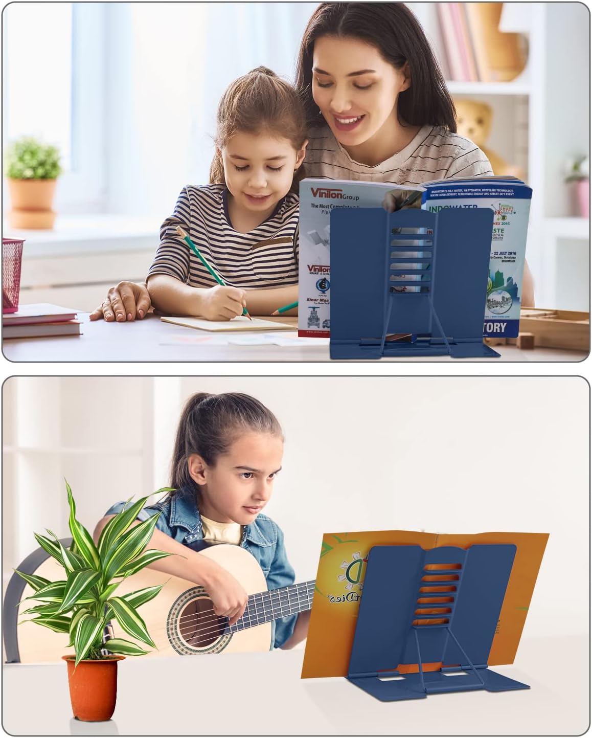 MSDADA Desk Book Stand Metal Reading Rest Book Holder Adjustable Cookbook Documents Holder Bookstands for Recipes Textbook Music Books, the First Day of School Gift for Students, Teachers (Light Blue)