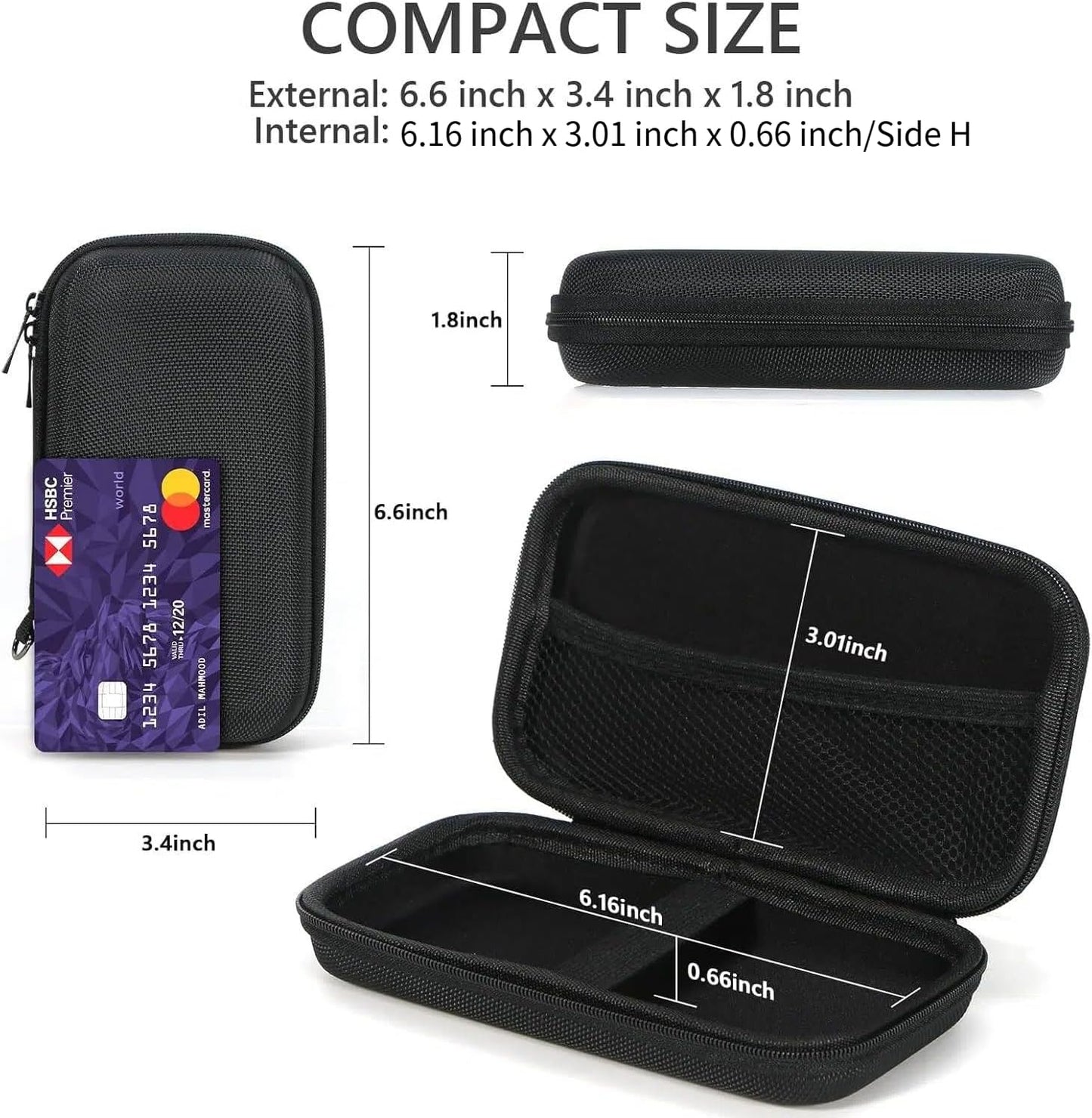 Portable Protection Hard EVA Case for External Battery, Cell Phone, GPS, Hard Drive, USB/Charging Cable, Small Carrying Bag Mesh Inner Pocket, Zipper Enclosure, Universal Travel Pouch Bag