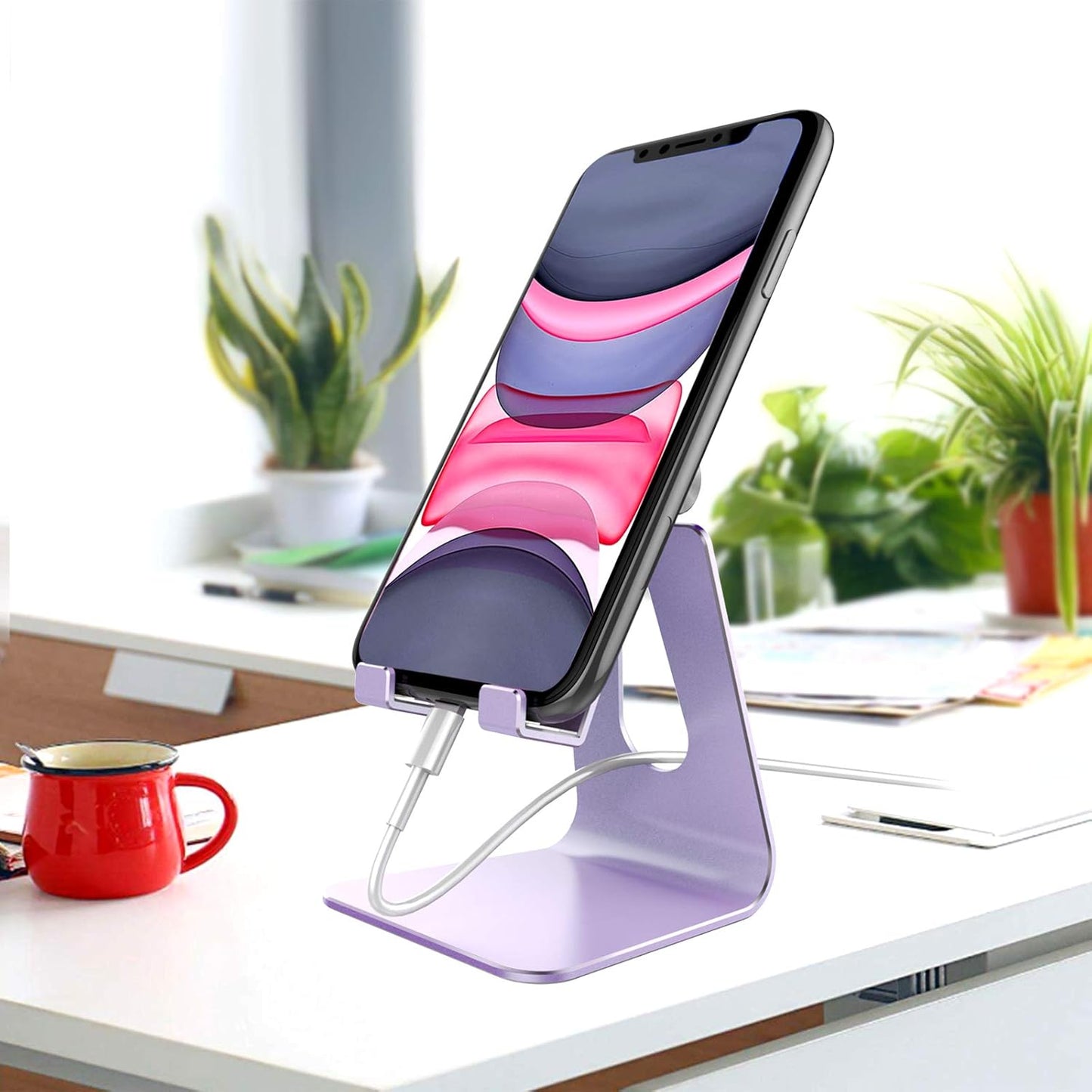 CreaDream Adjustable Cell Phone Stand, Phone Stand, Cradle, Dock, Holder, Aluminum Desktop Stand Compatible with Phone 16 15 14 13 12 11 Pro Max Plus SE, Accessories Desk, All Mobile Phones-Rose Gold