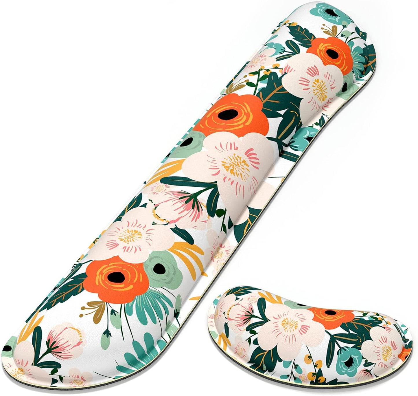 Dapesuom Enlarge Keyboard Wrist Rest, Memory Foam Wrist Cushion for Desk Mat Support, Cute Pain Relief Keyboard Mouse Pad Rests Set with Non-Slip Base for Gaming Laptop Office Computer, Elegant Flower