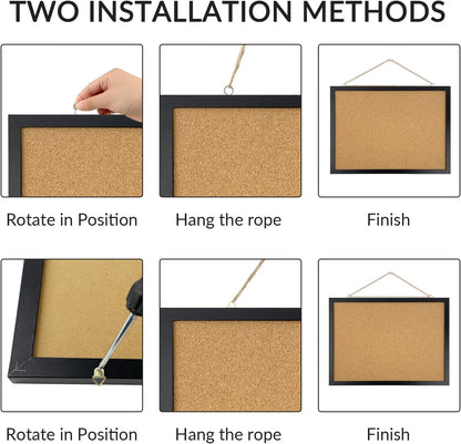 Black Cork Board Bulletin Board, 14.6"X 11" Cork Board, Oak Wood Finish Frame, Wall Mounted Cork Board for Office Home and School(Pins, Eye Bolts, gaskets, Screws)