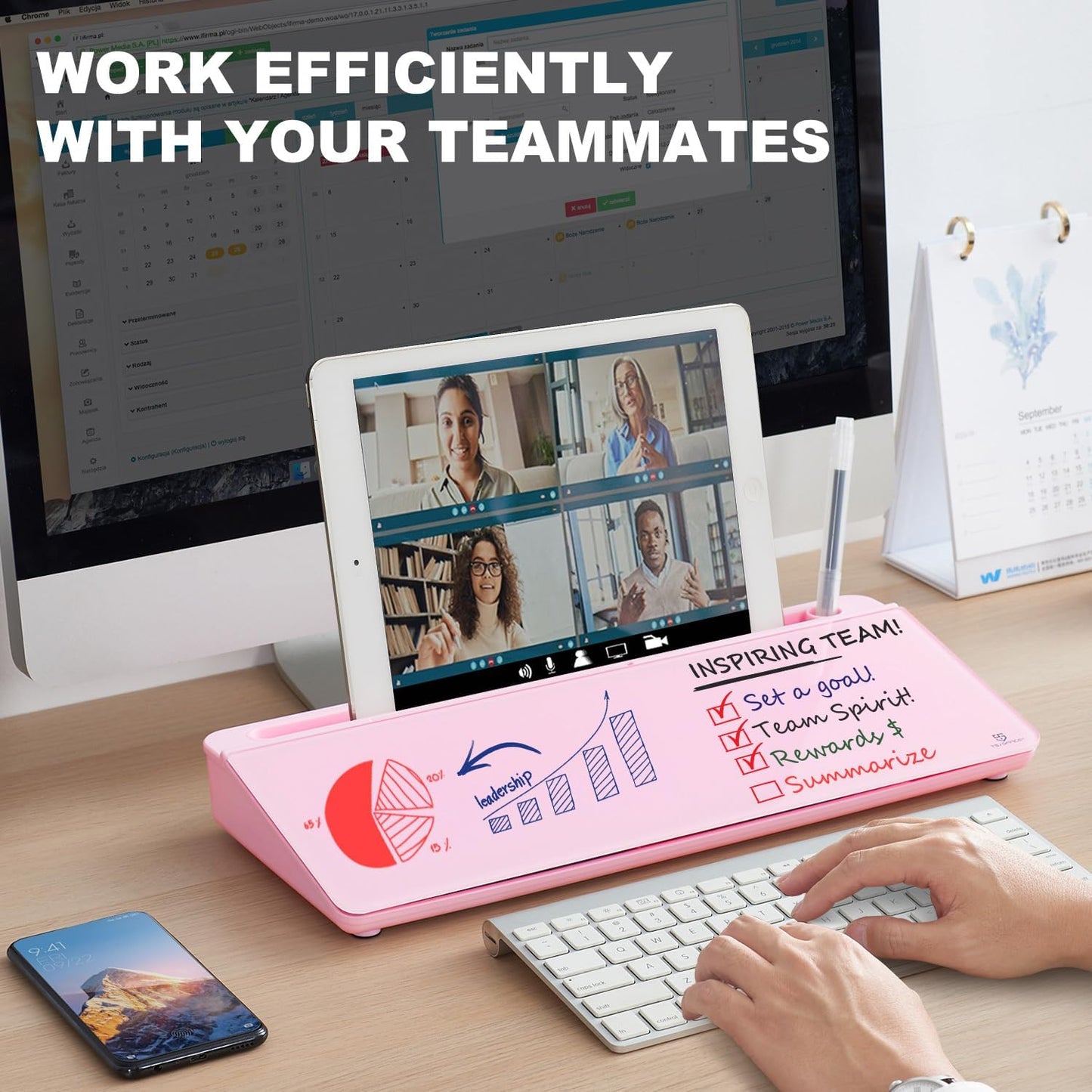 TSJ OFFICE Small Desktop Whiteboard -Glass Dry Erase Board Computer Keyboard Stand White Board Surface Pad with Drawer, Desk Organizers with Accessories for Office, Home, School Supplies - White