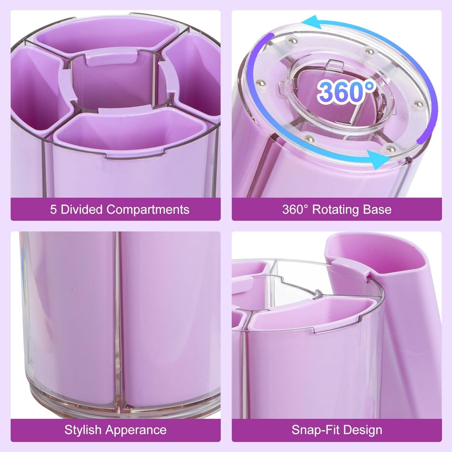 Comix 360° Rotating Pen Holder for Desk, Cute Pencil Holder Pen Organizer, Green Acrylic Pencil Cup Caddy with 5 Slots for Home School Office Supplies