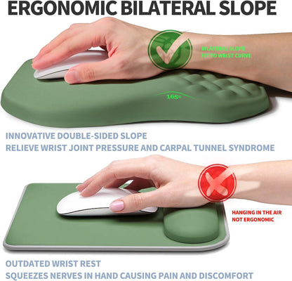 Ergonomic Raised Mouse Pad Wrist Support with Bilateral Slope Memory Foam Mousepad for Wrist Rest and Carpal Tunnel Pain Relief 11.8x7.9〃 Black