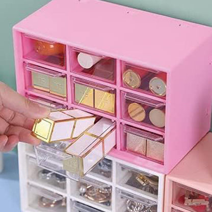Small Drawer Organizer for Desk, 7.1" x 3. 8" x 4.6" Mini Desktop Drawer Organizer with 9 Clear Drawers, Plastic Desktop Craft Storage Box for Desk Office School Home (White)