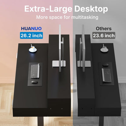 HUANUO 55″ x 26″ Electric Standing Desk with 2 Drawers &24.4″ Large Keyboard Tray, C-Clamp Mount Compatible, Adjustable Computer Desk for Office, Sit Stand Up Desk with 4 Height Presets, Light Walnut
