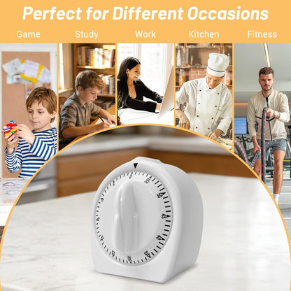 Kitchen Timers for Cooking,60 Minute Wind Up Timer,Visual Mechanical Timer,with Loud Alarm,No Batteries Required,Manual Countdown Timers for Classroom, Home, Study and Cooking (White)