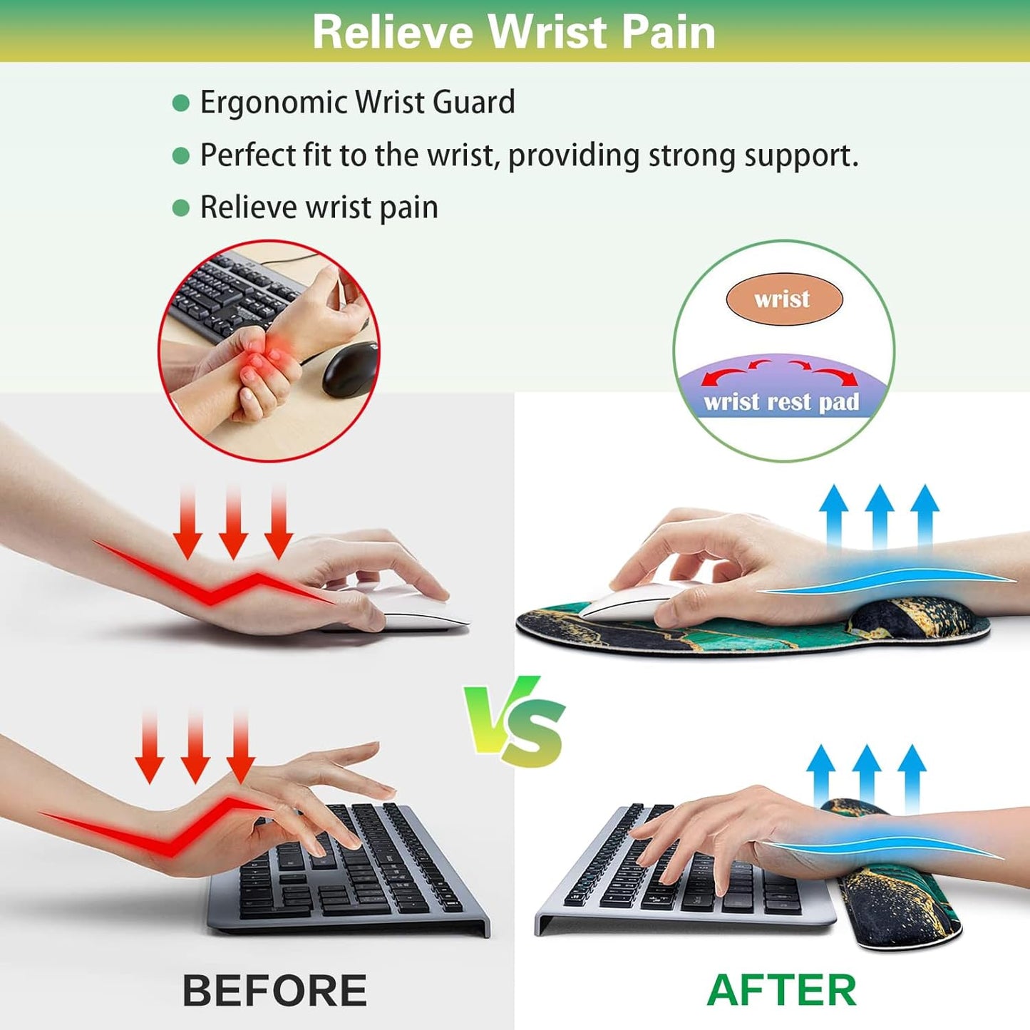 Ergonomic Keyboard Wrist Rest, Mouse Pad with Wrist Rest Anime, Cat Gaming Mousepad with Wrist Support, Memory Foam Wrist Rest Set for Computer Keyboard, Funny Cute Office Desk Accessories