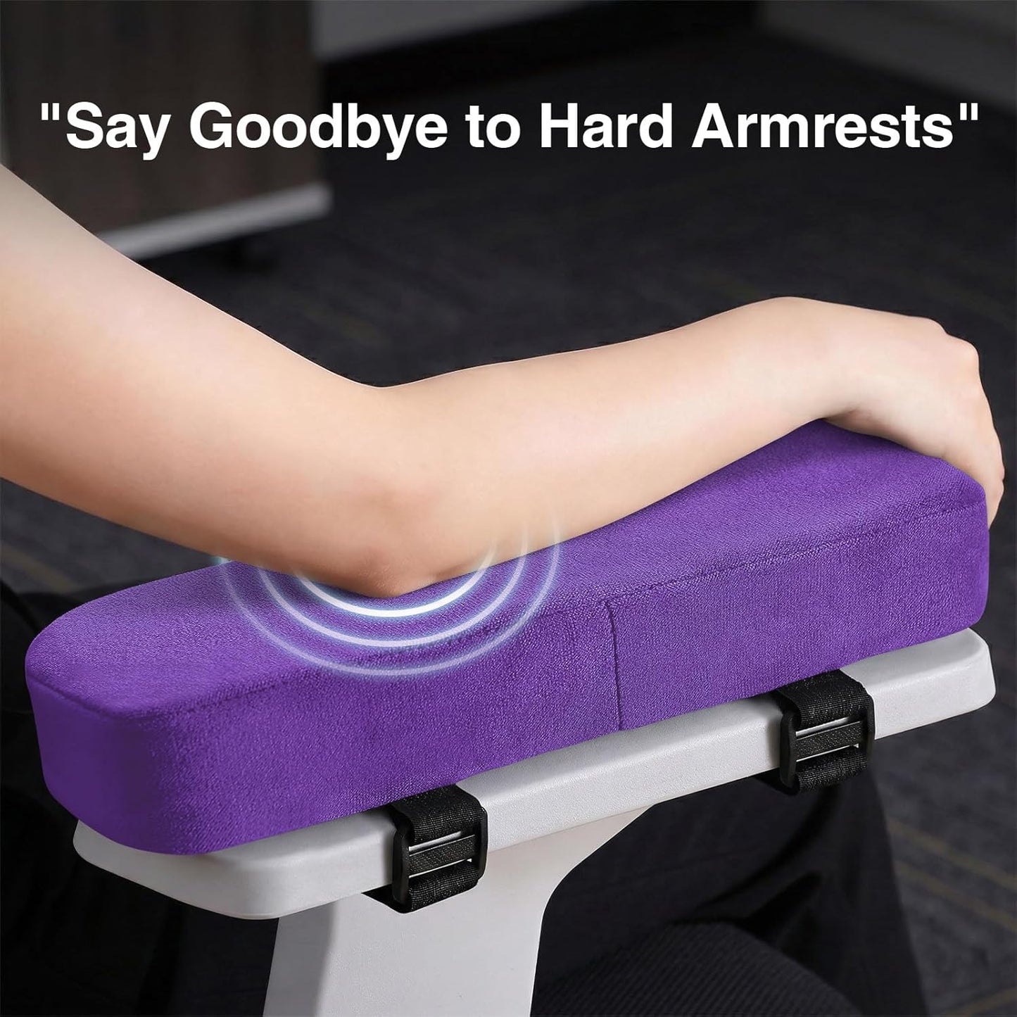 Smiry Ergonomic Office Chair Armrest Pads, Memory Foam Arm Rest Covers, Non-Slip Armrest Cushion with Adjustable Buckles and Straps, Elbow Relief for Desk, Gaming & Wheelchair (Black, Set of 2)