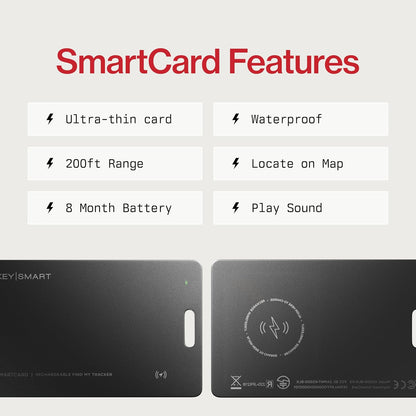 KeySmart SmartCard (Gen 2) MFI-Certified Wallet Tracker Card, Compatible with Apple Find My App, Rechargeable Thin GPS Item Finder for Luggage Tag, Smart Bluetooth Tracking with Key Chain Hole, 1 Pack