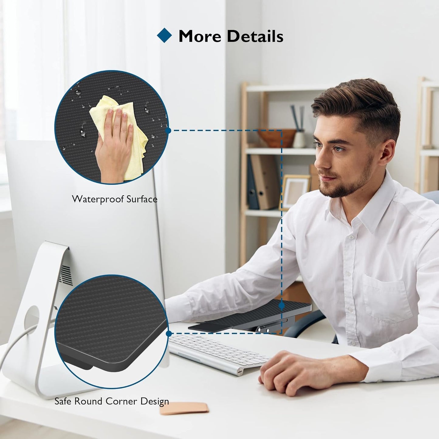 BONTEC Desk Extender Tray, 11.8"x5.9" Table Mount Arm Wrist Rest Shelf, 90°Foldable Elbow Support, Clamp on Computer Arm Rest for Desk, Office & Home Use, Durable & Easy to Install, Black Carbon Fiber