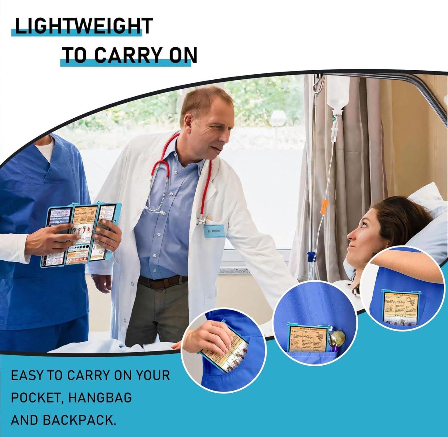Nursing Clipboard Foldable, Foldable Clipboard w/Nursing Edition Cheat Charts,3 Layers Aluminum, Nurse Clip Board w/Low Profile Clip&Pen Clip Pocket for Nurses and Doctors,Light Blue