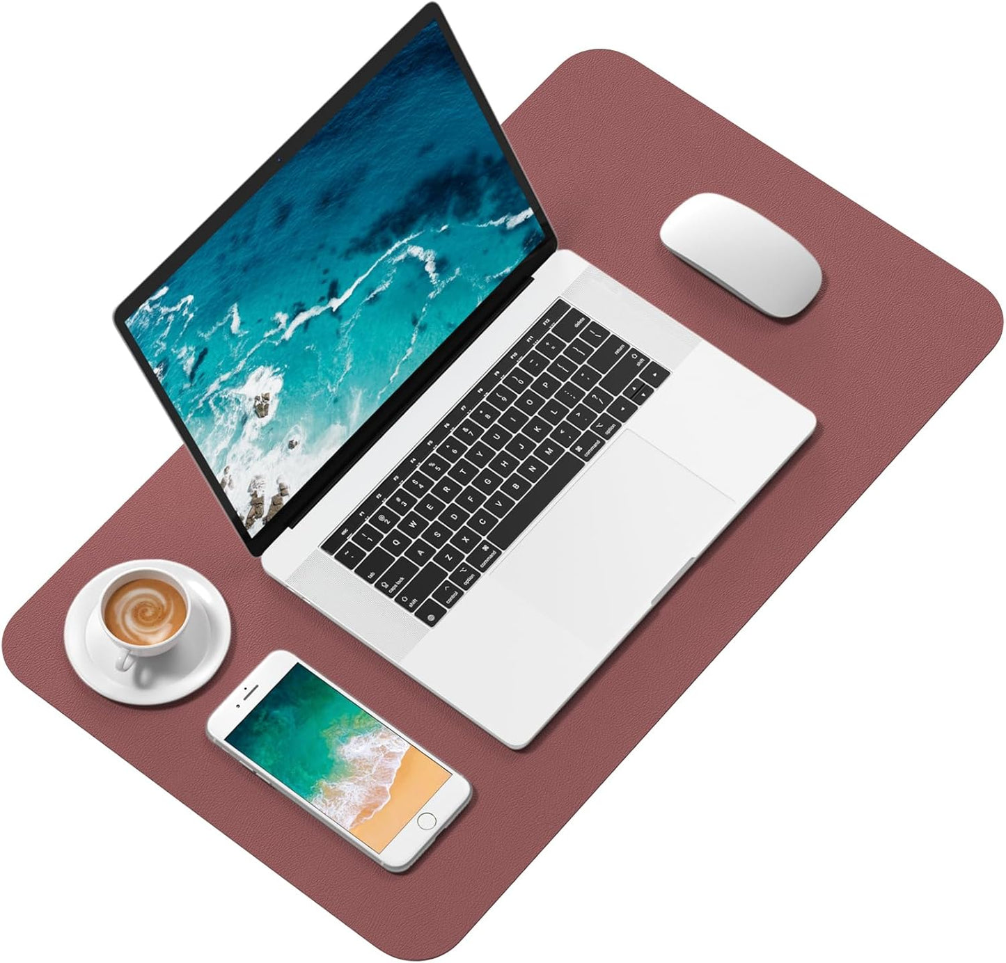 Hsurbtra Desk Pad, 23.6" x 13.8" PU Leather Desk Mat, M Extended Mouse Pad, Waterproof Desktop Blotter Protector, Non-Slip Ultra Thin Small Laptop Keyboard Writing Mat for Office Home, Pink