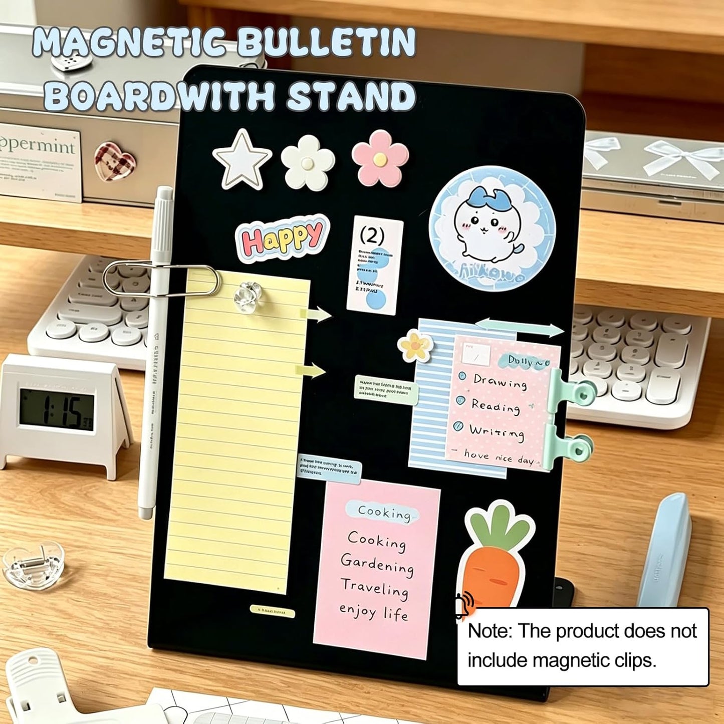 FLWAL Magnetic Bulletin Board, 13*9 Inch Magnetic Metal Desktop Memo Display Bard with Bracket, Suitable for Back to School Menu Table, Home Kitchen, School and Office Supplies (white, Large,2 Pack)