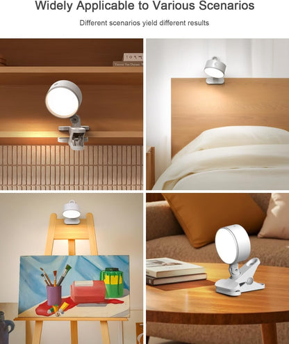 Clip on Light with 5000mAh Rechargeable Battery Operated, Eye Care Reading Light for Bed with 360° Rotation Touch & Remote, USB Clamp Light with 3 Color Modes & Dimmable for Headboard Bedside (white)