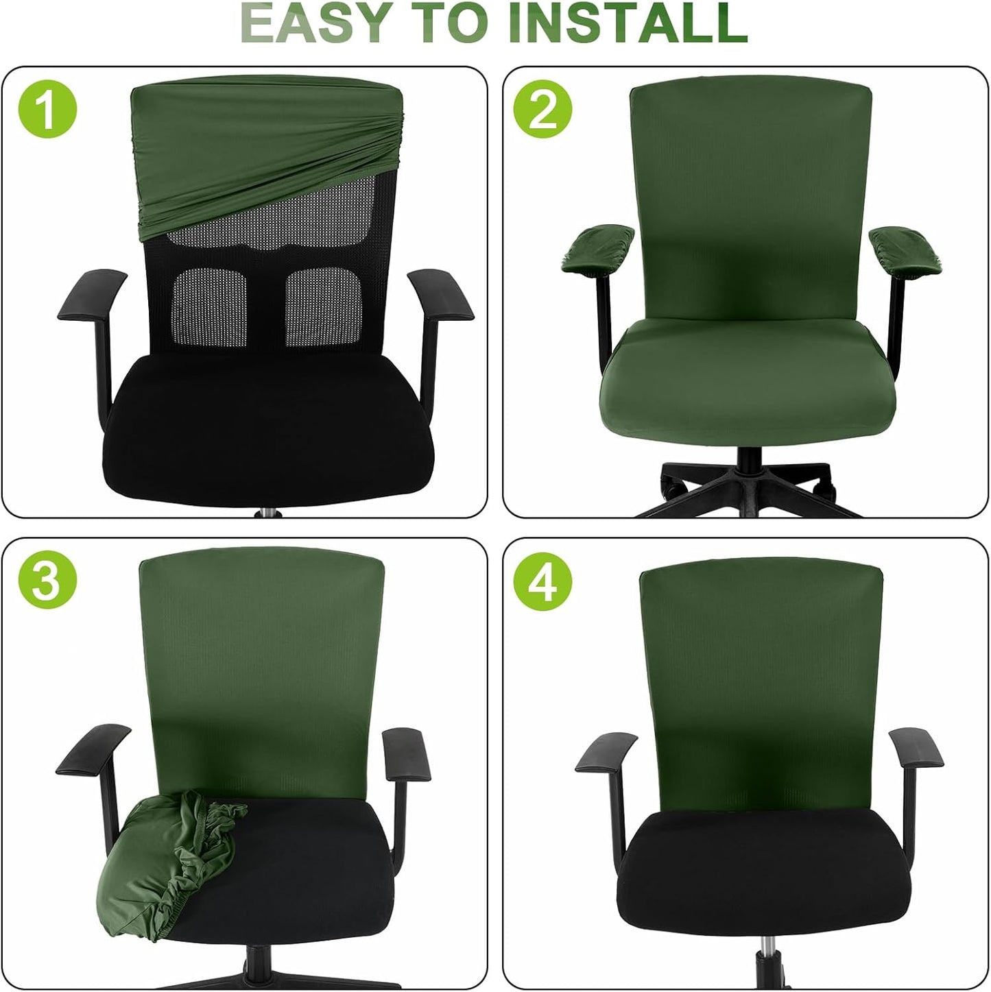 Tallew 4 Pcs Office Chair Covers Set Computer Universal Protective Stretchable Chair Seat Covers Desk Armrest Cover Pads Office Cushion Backrest for Rotating(Regular,Black)