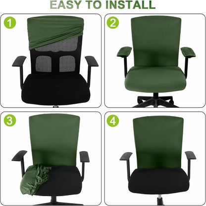 Tallew 4 Pcs Office Chair Covers Set Computer Universal Protective Stretchable Chair Seat Covers Desk Armrest Cover Pads Office Cushion Backrest for Rotating(Regular,Black)