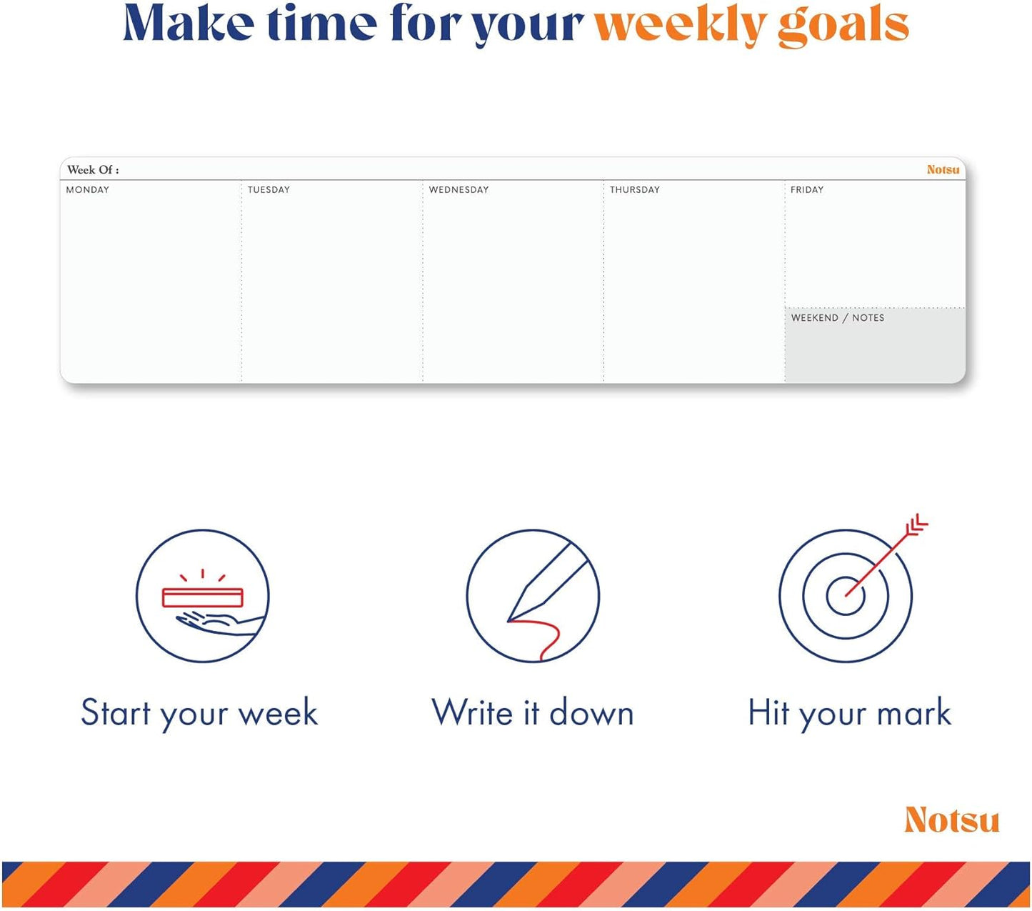 Notsu Weekly Planner Notepad | Tear Off Desk Calendar Pad, Undated | Mini Desk Planner Pad, Fits Alongside Keyboard | 50 Sheets, Thick Paper